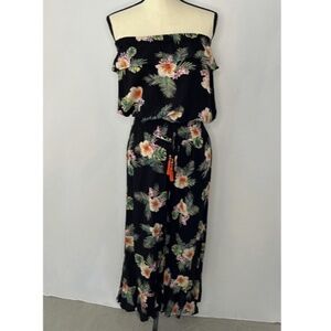 Blue Island Strapless Black/Floral Jumper (Hawaiian) Sz M